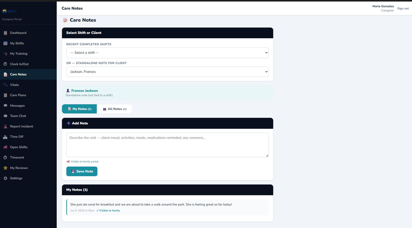 CareSoftPro Care Notes