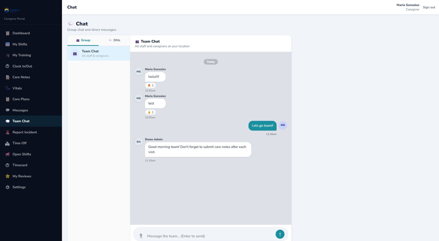 CareSoftPro Team Chat