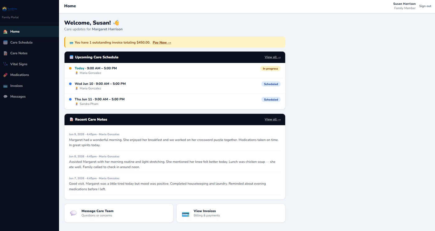 CareSoftPro Family Portal Home