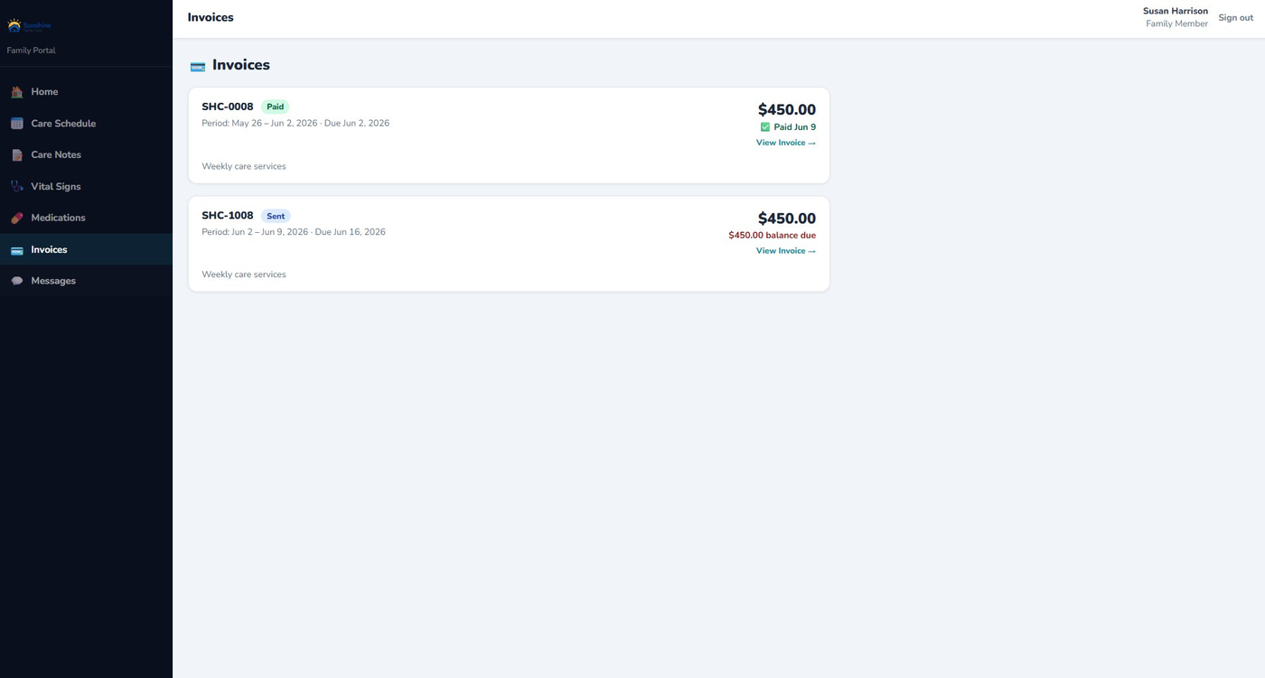 CareSoftPro Family Invoices