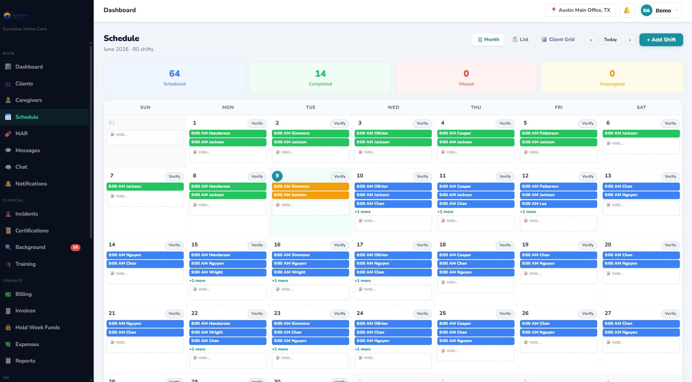 CareSoftPro Schedule Month View